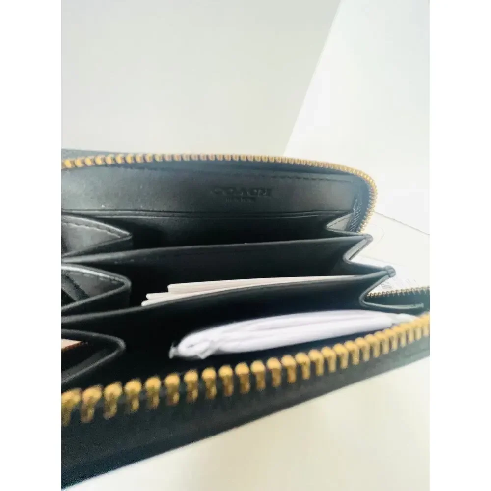 Coach Essential Small Zip Around Wallet Black Spazzolato Leather Charms CCD82